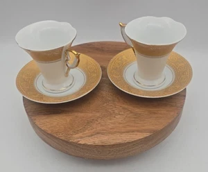GNA Fine Porcelain Demitasse Espresso Set Gold - Lot Of 2 Cups and Saucers - Picture 1 of 9