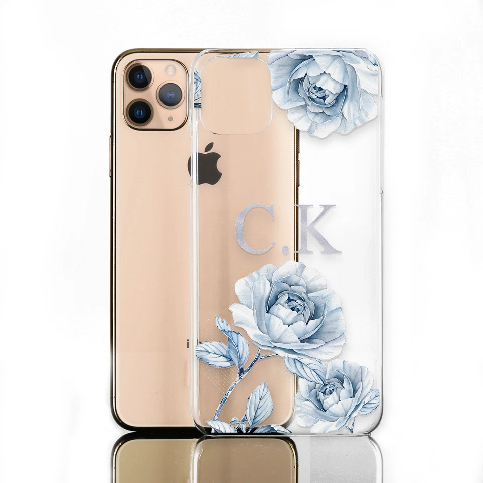 PERSONALISED INITIALS PHONE CASE FLORAL PRINT ON CLEAR HARD COVER FOR HUAWEI P20 - Image 1 of 1