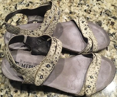 Mephisto Cream & Gray Python Print Leather Sandals Women's Size EU 37/US 6.5-7 - Image 1 of 4