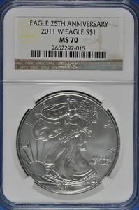 2011 W Burnished 1 OZ Silver American Eagle NGC MS 70 25th Anniversary - Picture 1 of 2