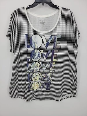 Lane Bryant Top Womens Plus 18 20 Stripe Love Graphic Short Sleeve Casual Boho - Image 1 of 4