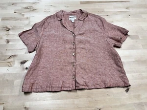 Camicia a maniche corte Rachel Zoe donna XL 100% lino rosso abbottonato taglia spiaggia - Foto 1 di 7