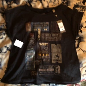 Neu SHYANNE RODEO Tickets ROLLED KURZARM GRAFIK T-SHIRT SCHWARZ GR. S - Bild 1 von 4