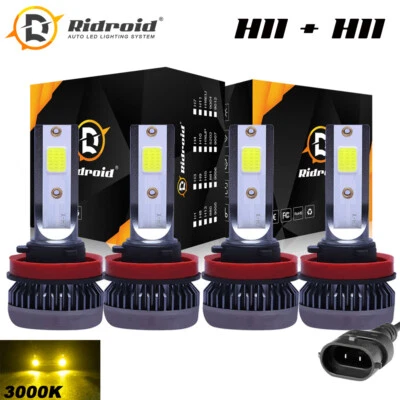 2Pair 3000K Yellow H8 H9 H11 Low Beam Fog Light Combo LED Headlight Bulbs Kit - Image 1 of 4