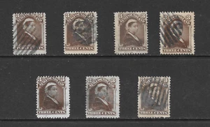 NEWFOUNDLAND SCOTT 51 USED FINE x 7 - 1887 3c UMBER BROWN QUEEN VICTORIA ISSUES - Picture 1 of 2