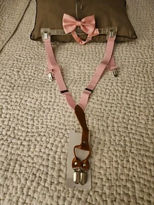 Adjustable Suspender and Bow Tie Set Y In Back Of Suspenders for Youth Pink - Picture 1 of 3
