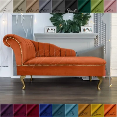 ETZ DECOR Chaise Longue Chesterfield Sofa Pumpkin Orange Accent Chair Senna Stripe Lounge