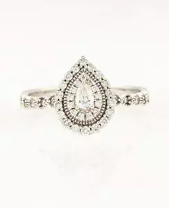 14K Solid White Gold 3.8g Pear Cut Diamond Beaded Halo Infinity Band Ring Size-9 - Picture 1 of 10