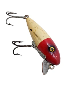 Vintage Wood Fishing Lure Paw Paw River Runt Red White Unmarked Lip Tack Eye - Picture 1 of 3
