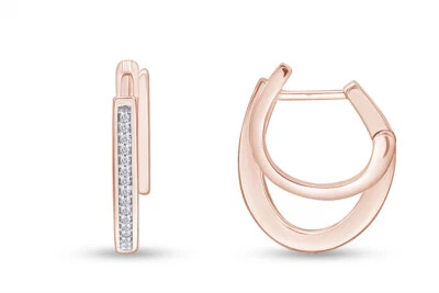 1/10ct Natural Round Diamond Double Looping Huggie Hoop Earrings 14K Rose Gold — 第 1/4 张图片