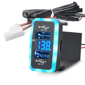 Dual USB Car Quick Charger QC 3.0 Voltmeter for Toyota Blue LED 1.6 x 0.9 Inches - Photo 1 sur 7