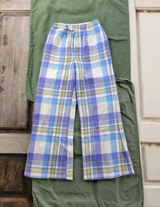 Vintage 1970s Plaid Flare Leg Bell Bottom Disco Pants Girls M 21 Waist - Picture 1 of 9