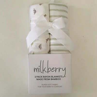 NEW 2 Swaddle Baby Blankets Rayon Dinosaur Print and Green Stripes | Milkberry - Image 1 of 4