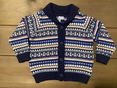 Cárdigan Janie & Jack Tejido Chal Isla Justa Azul Botón Suéter Talla 12-18 Meses Foto 1 de 4
