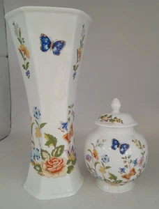 Vintage Aynsley Bone China 'Cottage Garden' 22cm Vase & Lidded Pot A18 O162 - Bild 1 von 16