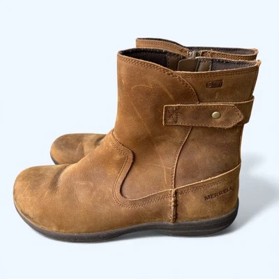 Merrell Encore Kassie Mid 防水靴 棕色皮革 女式 尺寸 6.5 Gorpcore — 第 1/4 张图片