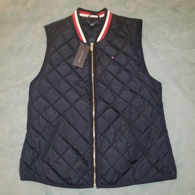 Tommy Hilfiger Chaleco Deportivo Acolchado Diamante Azul Marino Rojo Blanco Bolsillos con Cremallera Foto 1 de 4