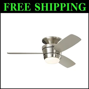 Mazon 44-in Brushed Nickel Flush Mount Ceiling Fan with Remote & LED Light Kit - Picture 1 of 2