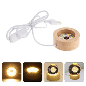 Wooden LED Light Display Pedestal Wooden Light Base Crystal Ball Round Wood - Picture 1 of 12