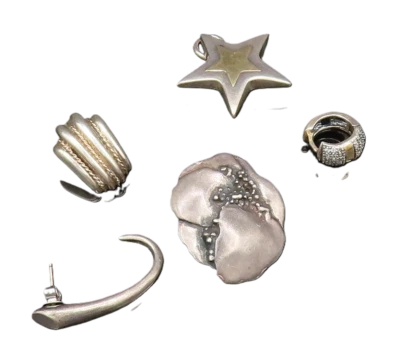 14K GOLD & 925 Silver  Vintage Two Tone Topaz Singles Lot Earrings  EG12044 - Image 1 of 4