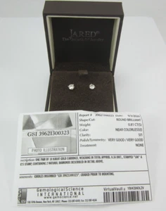 ELEGANT 18K WHITE GOLD DIAMOND STUD EARRINGS .81TDW (SI1/I) **GSI CERT** - Picture 1 of 7