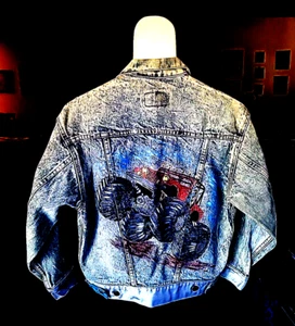 Vintage "LEVI" Deko 80er Jahre handbemalte KINDER Denim Jeansjacke Gr. M - Bild 1 von 6
