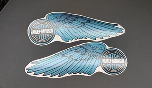 Harley davidson Blue silver wings tank decal sticker kit 9,85x3,55" inches - Picture 1 of 5
