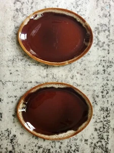 Vintage Brown Drip Glaze Pottery Oval Platter USA set of two MCM mod Century - Picture 1 of 4
