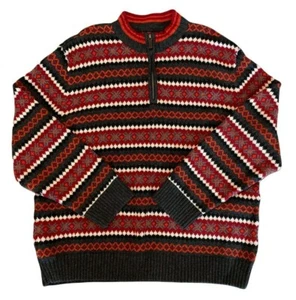 XXL John Bartlett 1/4 Zip Thick Wool cotton blend Sweater Pullover Red Black - Picture 1 of 12
