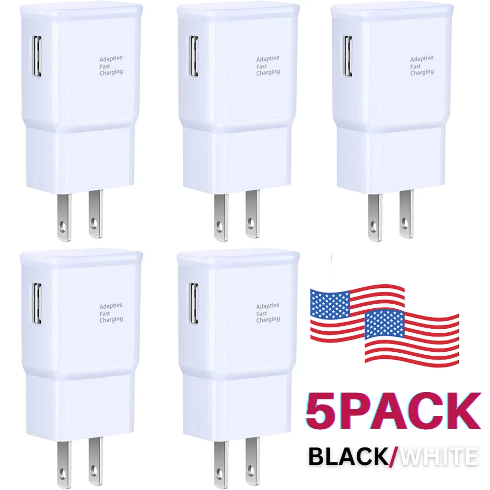 Paquete de 5 adaptadores de carga rápida adaptables enchufe cargador de pared para Samsung S10 S9 Foto 1 de 4
