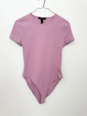 Forever 21 Mujer Body Top Talla L Rosa Cuello Redondo Acanalado Broches Manga Corta Foto 1 de 4