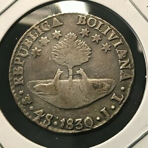 1830 JL  BOLIVIA SILVER 4 SOLES NICE COIN