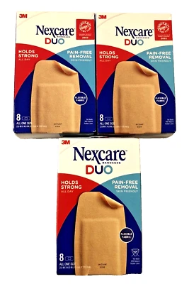 Nexcare Duo Vendajes de Tela Flexibles 2" x 4" Todo Único Talla 8 Cuentas Caja Lote de 3 Foto 1 de 4