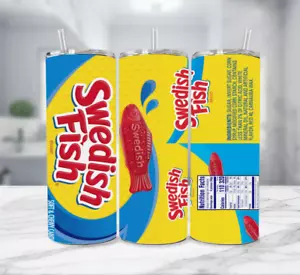 Swedish Fish Candy Wrap Stainless Steel Tumbler Multicolor With Straw - 20 Ounce - Picture 1 of 4