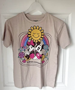 Disney T-Shirt Mickey Minnie Mouse Sunshine Rainbow Youth Girls XL 12/14 Tan BxK - Picture 1 of 5