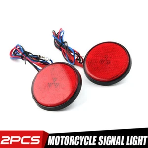 2x Motorcycle Car Motorbike Round Reflector LED Rear Tail Brake Stop Light Lamp - Picture 1 of 11