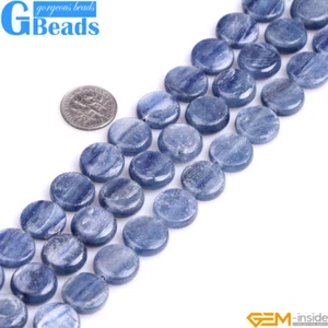 Natural Blue Kyanite Gemstone Coin Flat Beads Free Shipping 15" 12mm 14mm 16mm - Picture 1 of 22