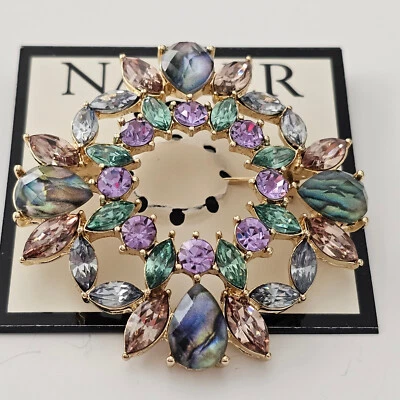 Napier Faux Abalone Lavender Turquoise Champagne Rhinestone Brooch Pin Signed Foto 1 de 4