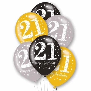 6 x 21 globos de cumpleaños negro plateado oro decoración de fiesta edad 21 globos - Imagen 1 de 2