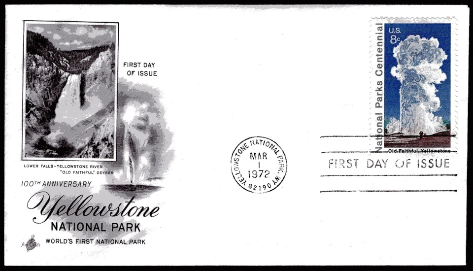1453 8c Yellowstone National Park FDC Artcraft cachet  March 1, 1972 Park cancel - Image 1 of 1