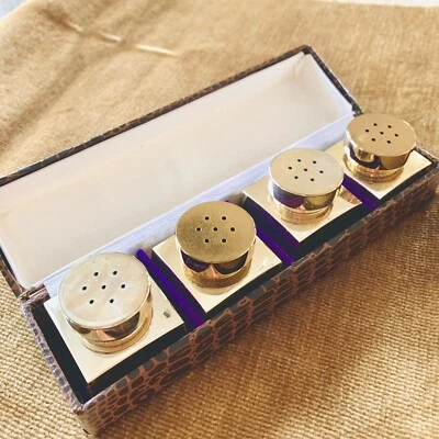 Vintage Silver Plated Set of 4 Salt & Pepper Shakers In Original Box Japan - Image 1 of 4