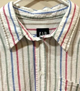GAP Shirt Damen große Streifen Leinenmischung Knopfleiste rot weiß blau Strand - Bild 1 von 9