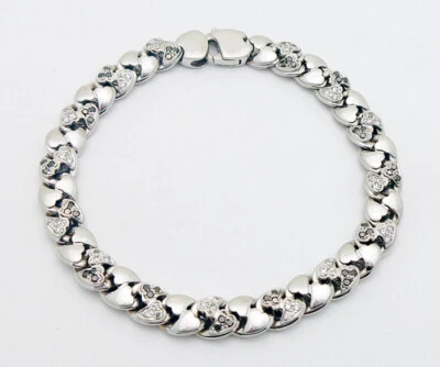 Estate 18k White Gold White & Black Diamond 7mm Wide 7" Long Bracelet 17.1 Grams - Image 1 of 4