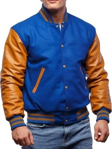 Varsity Base Premium Classic Snap Button Letterman Jacket, Blue/Gold Sz-2XL - Picture 1 of 7
