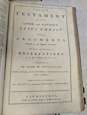 RARE - OSTERVALD BIBLE - OLD & NEW TESTAMENT  reading exegesis FOLIO  1779 - Image 1 of 4