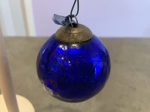 Royal Blue Crackle Heavy Glass 3” German Kugel  Style Christmas Ornament - Picture 1 of 5