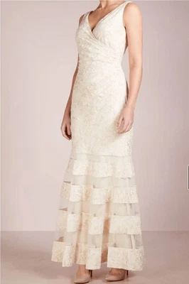 Maxi Vestido Lauren Ralph Lauren 14 Vestido de Noche Formal Bordado Encaje Malla Imitación Foto 1 de 4