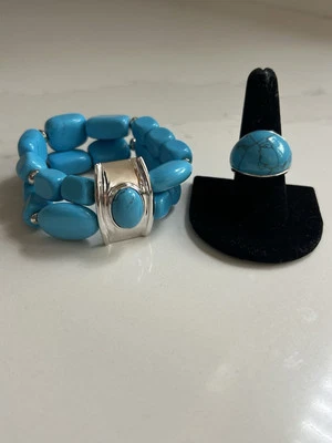 PARK LANE ПОДЛИННЫЙ БИРЮЗОВЫЙ «КЛАССНАЯ ВОДА» КОЛЬЦО И БРАСЛЕТ 2 ПК КОМПЛЕКТ НОВЫЙ ИЗ СТАРЫХ ЗАПАСОВ - Изображение 1 из 4