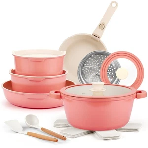 Ceramic Pots and Pans Set Non Stick Pink, 19 Pcs Nonstick Cookware Set with D... - Bild 1 von 6