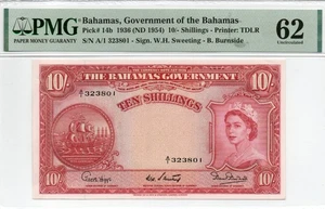 BAHAMAS 10 Shilling P14b 1953 PMG 62 Uncirculated - Bild 1 von 2